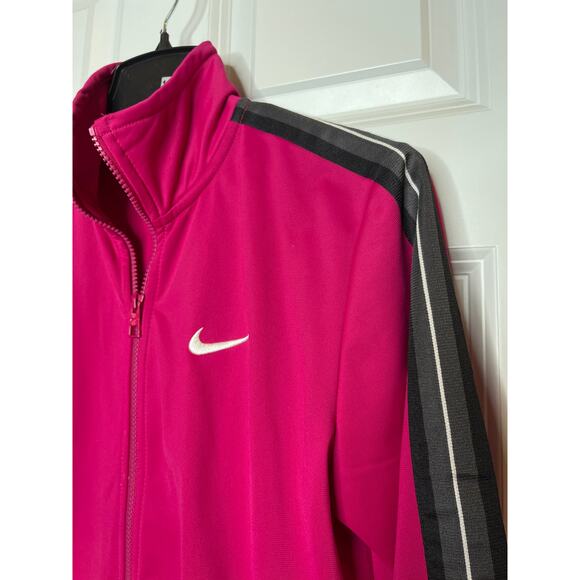 Nike Large Magenta Purple Zip Front Track Jacket Black Gray Racing Stripes - Picture 3 of 7